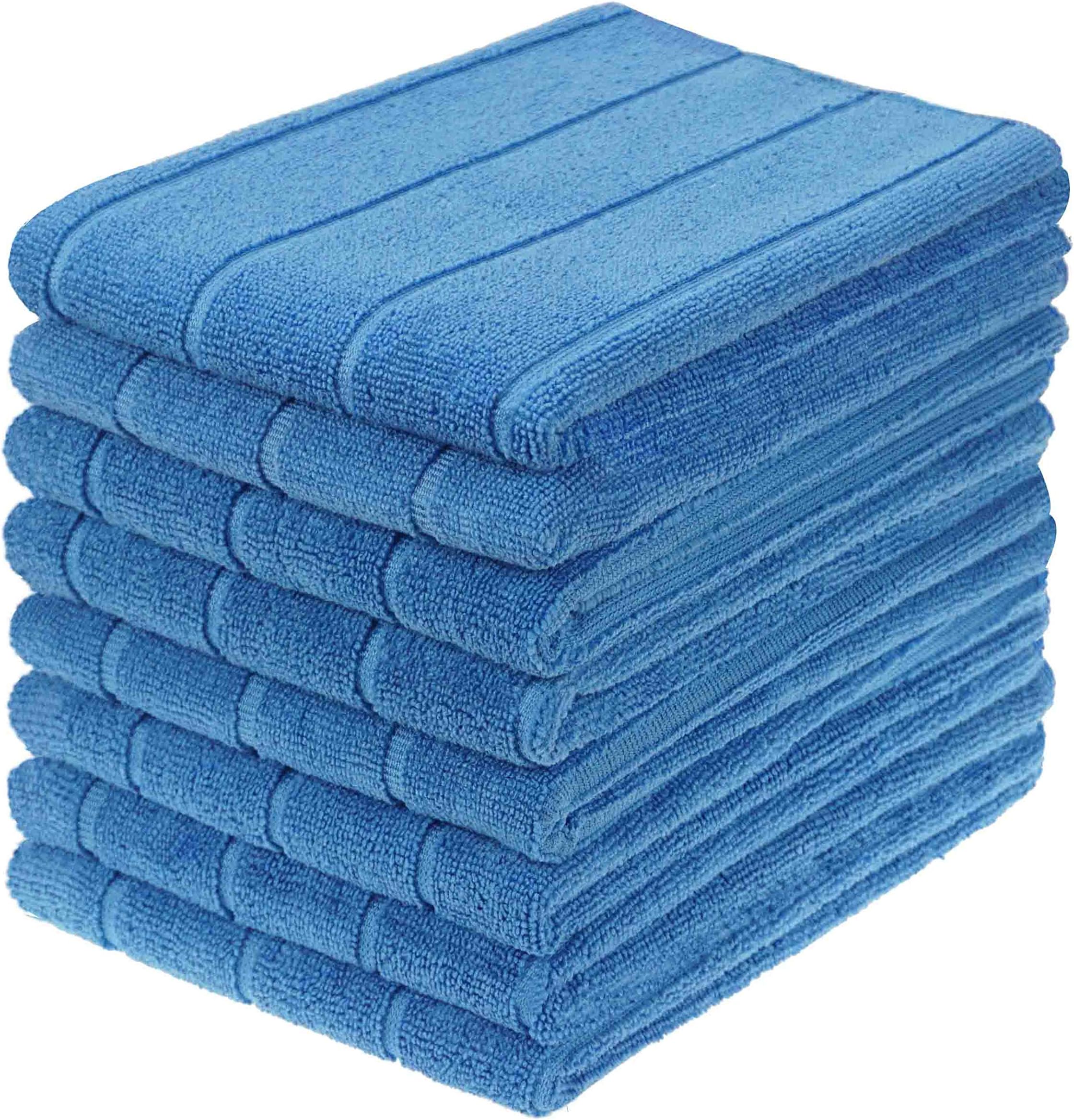 Microfibre Tea Towels, Super Absorbent, Extra Large and Thick Kitchen Towels, Stripe Designed, 50 x 70 cm, Pack of 8, Blue