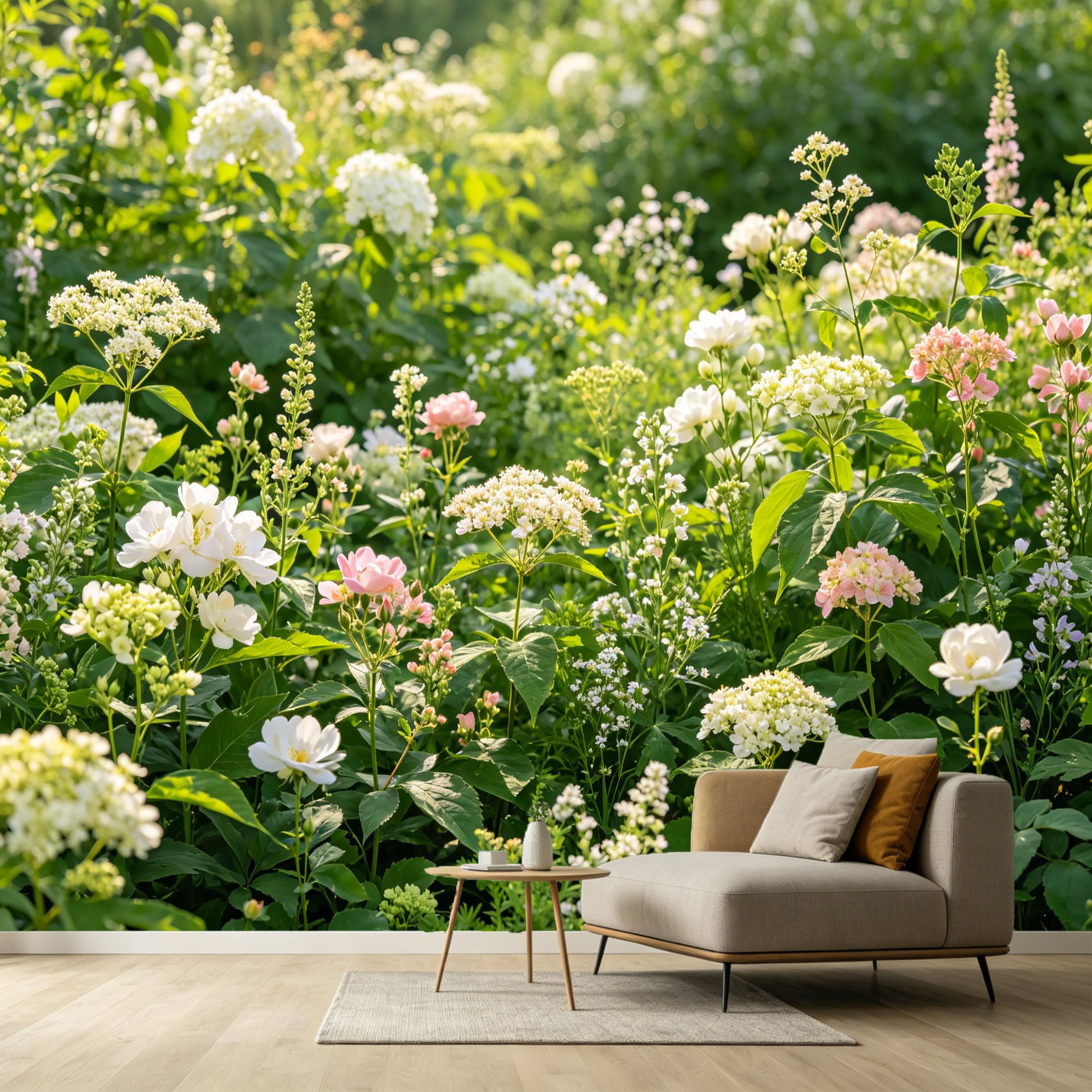 Custom Size Wall Murals Botanical Watercolor White Hydrangea Rose Flowers Sunlight Garden SelfAdhesive Wall Fabric Removable Large Wallpaper for Photo Living Room