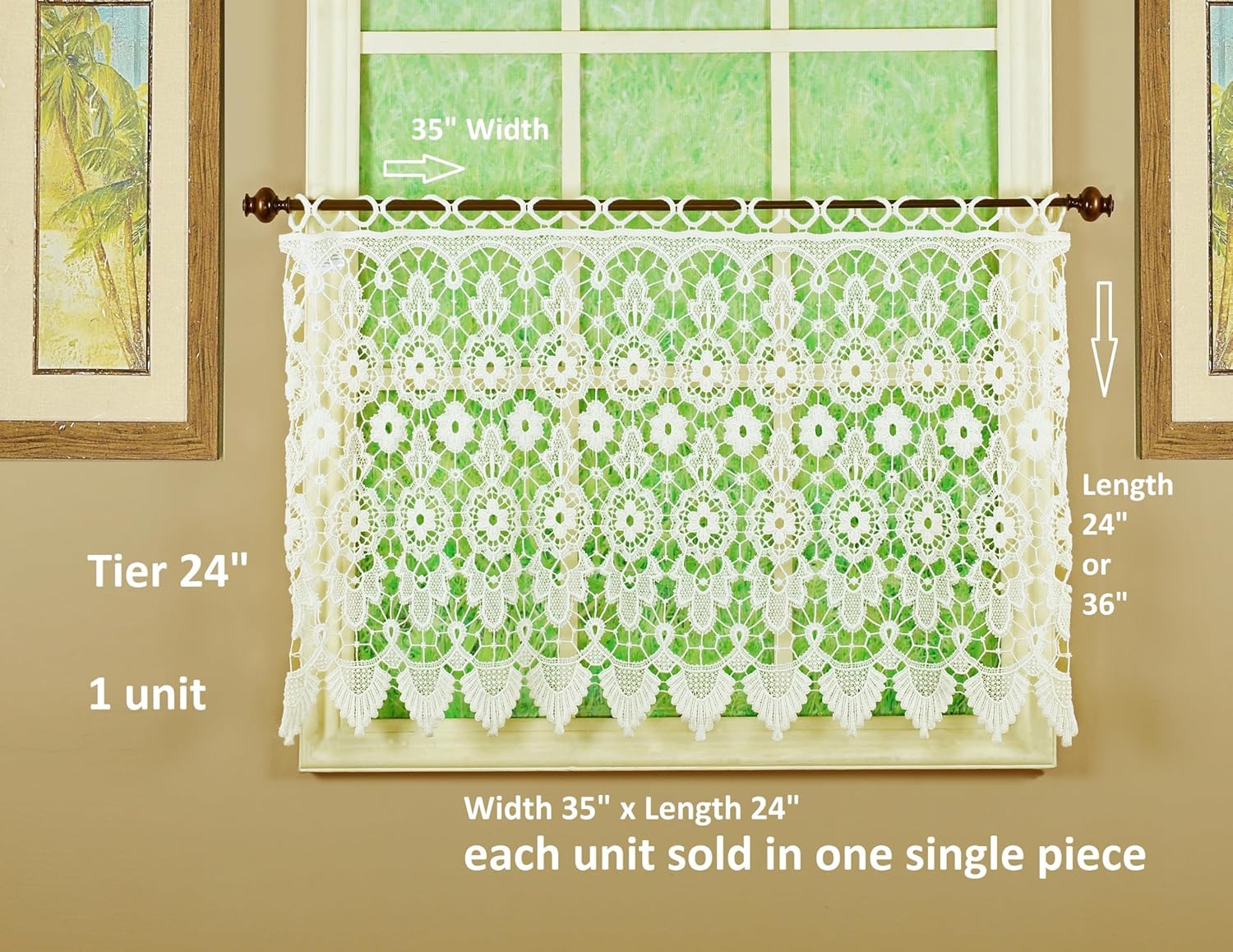 Today's Curtain Medallion Macramé Tier 24",Ecru, 35W x 24L