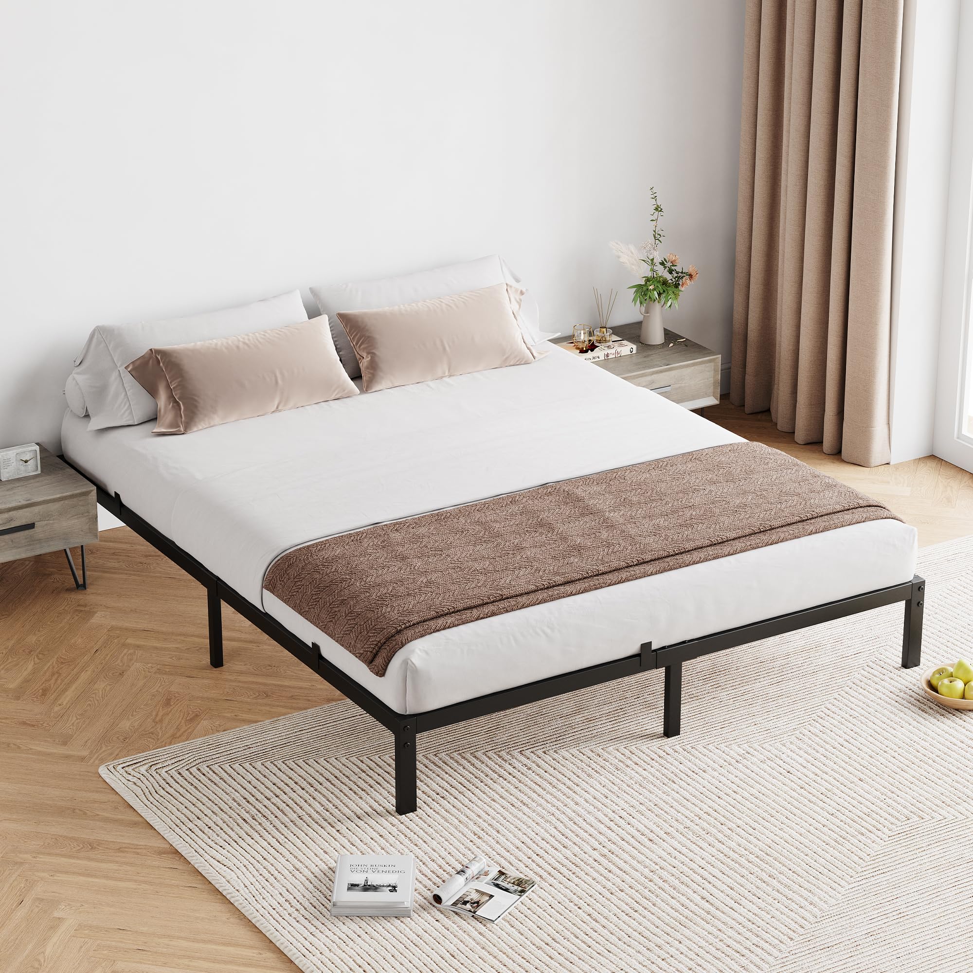 GarveeHome 10 in Full Bed Frame, Low Full Metal Platform Bed Frame Support Mattress Foundation, No Box Spring Needed/Easy Assembly/Noise Free/Heavy