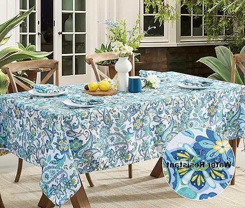 Miniatura 3 de Newbridge Mantel rectangular de tela, estampado de cachemira azul mediterráneo Corfú, 60 x 84 pulgadas, para interiores y exteriores, resistente a