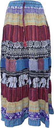 Gheri Womens Patchwork Gypsy Printed Hippy Skirt