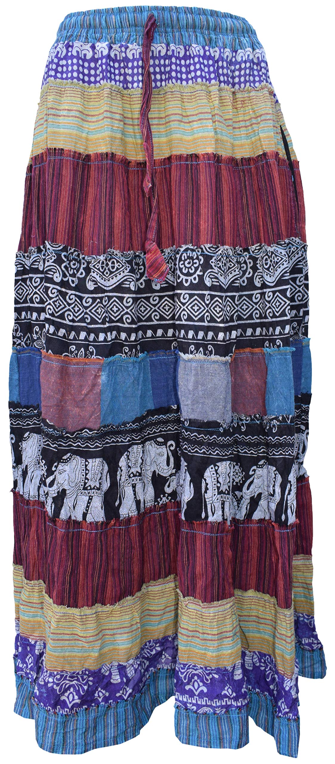 Gheri Women's A Patchwork Gypsy Printed Flower Embroidery Hippy Skirt