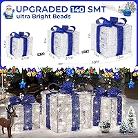 Vista 2 de Decoraciones de Navidad Azules, Cajas de Regalo Iluminadas de Navidad 140 LEDs Regalos Luminosos Decoración Navideña, 8 Modos y Función de Azul