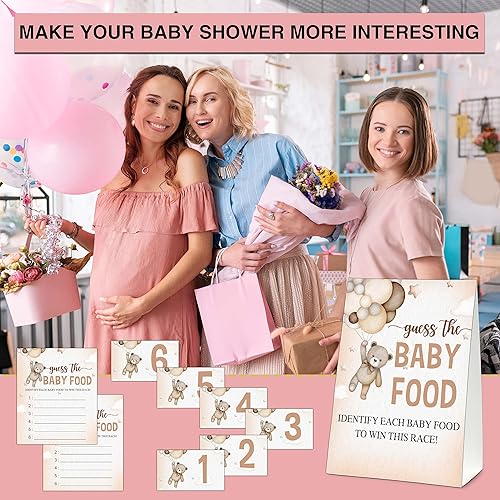 Miniatura 4 de Guess the Baby Food Party Games, juego de baby shower, 1 letrero de pie + 25 tarjetas de respuesta + 6 tarjetas de números, suministros de