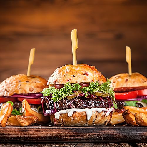 Miniatura 4 de Pinchos de bambú de 6 pulgadas, 100 palillos de dientes para aperitivos de alimentos, palillos de madera de bambú anchos y planos para cócteles,
