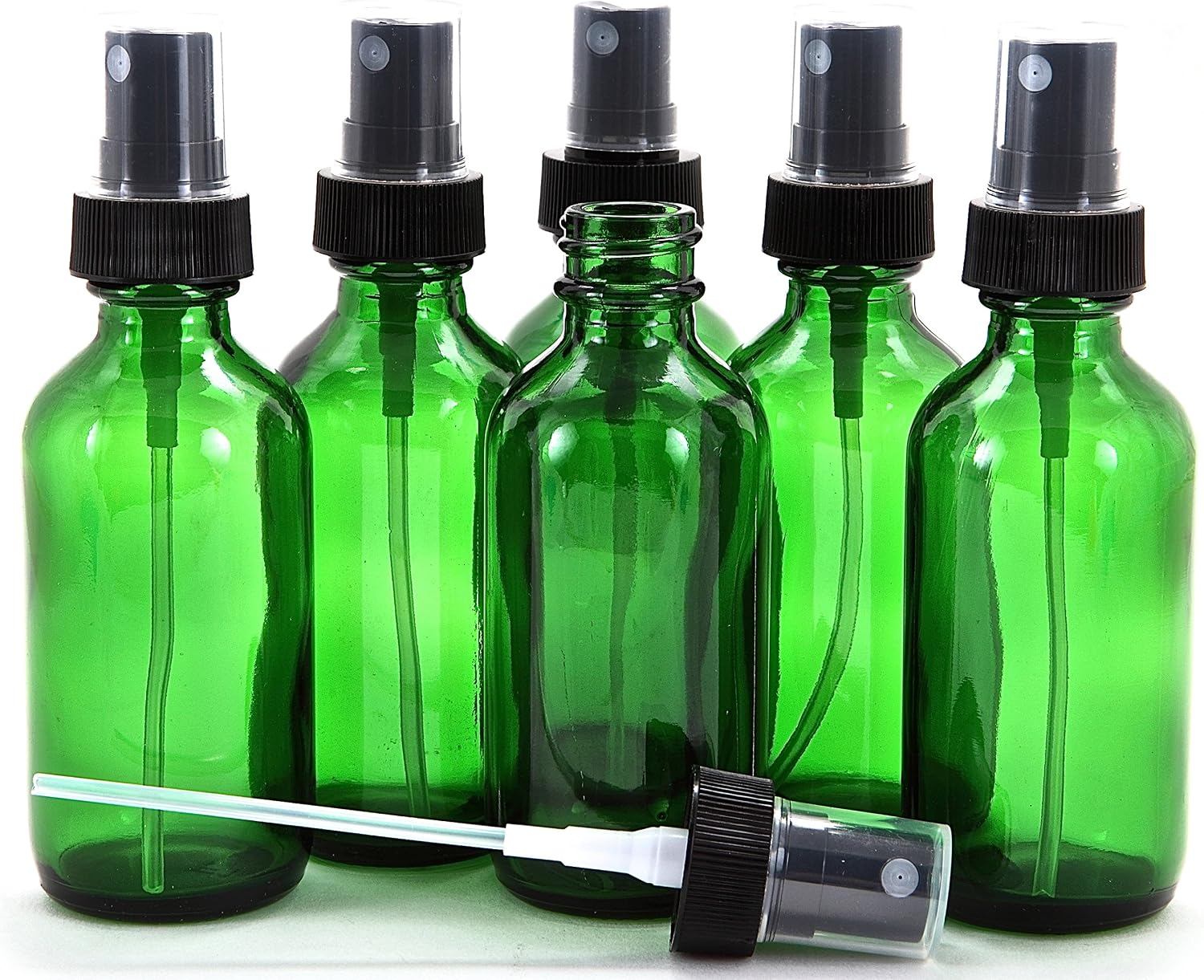 Vivaplex, 6, Green, 2 oz Glass Bottles, with Black Fine Mist Sprayers