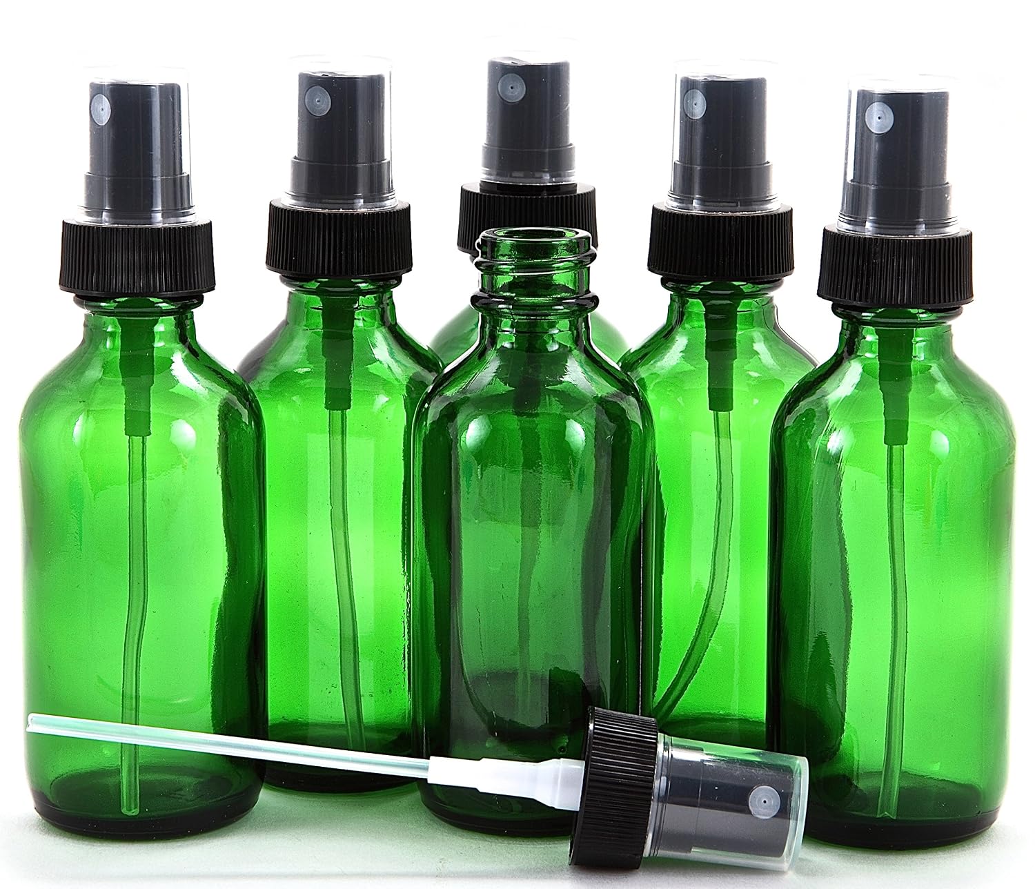 Vivaplex, 6, Green, 2 oz Glass Bottles, with Black Fine Mist Sprayers