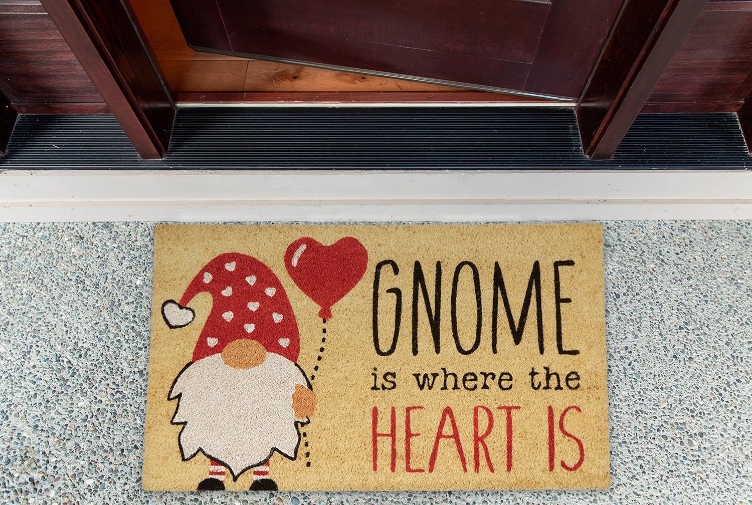 DII Indoor/Outdoor Natural Coir Fiber Spring/Summer Doormat, 17x29, Gnome is Where The Heart is