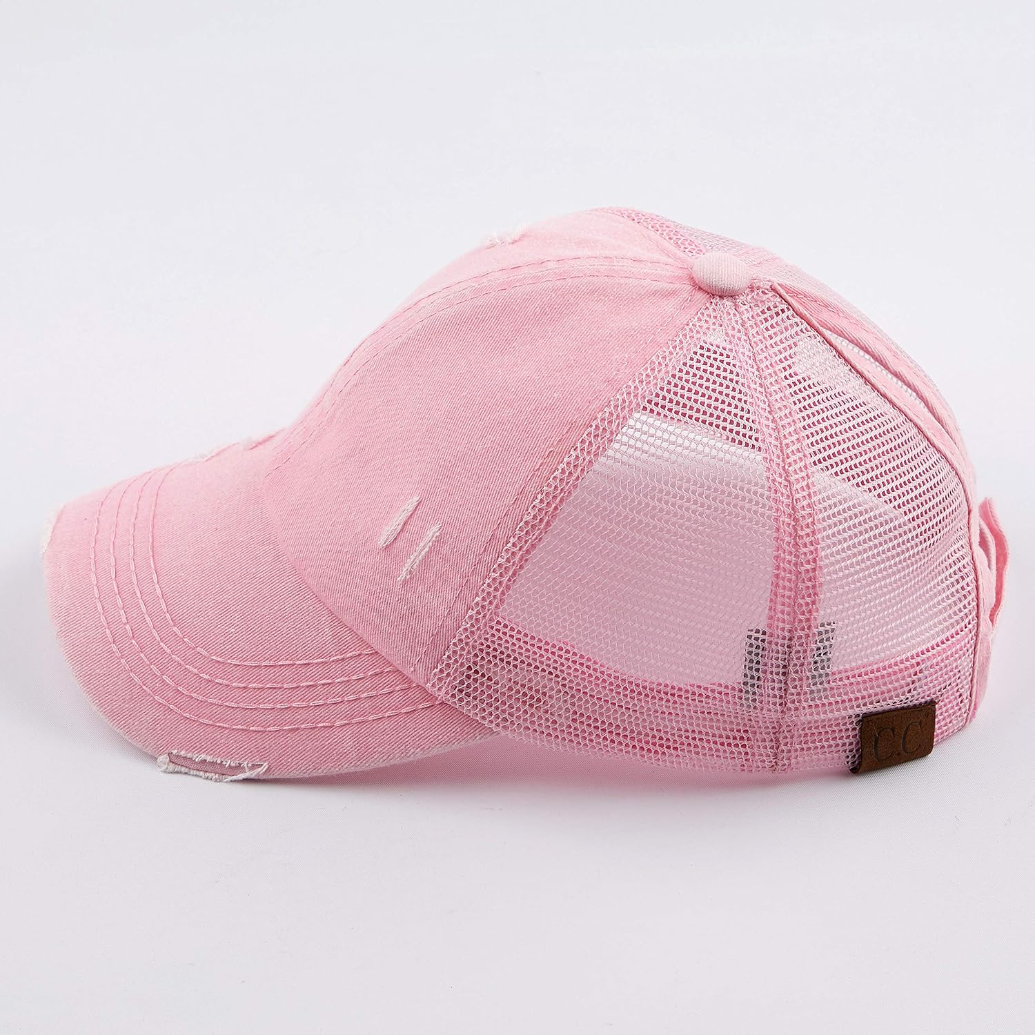 C.C Hatsandscarf Exclusives Washed Distressed Cotton Denim Ponytail Hat Adjustable Baseball Cap (BT-12) (BT-13)