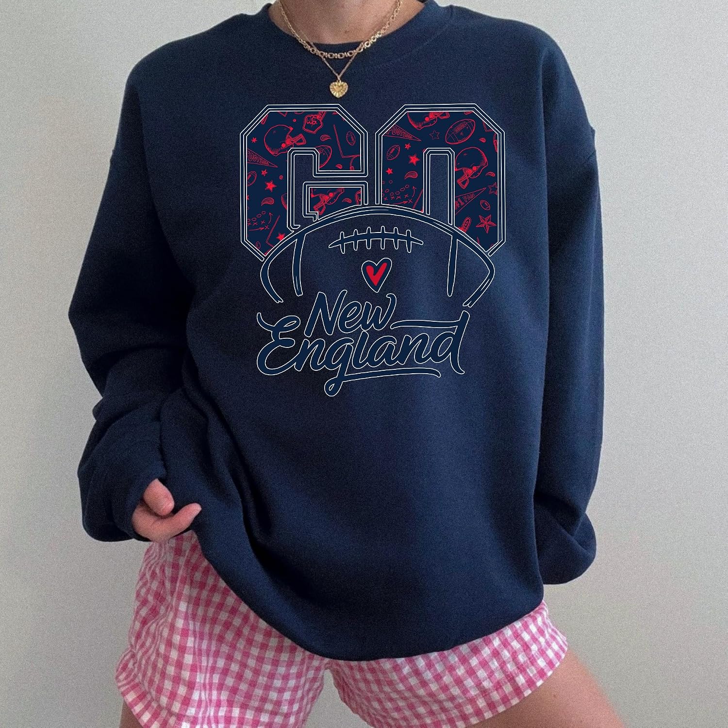 Go New England Inspired Football Graphic Retro Game Day Crewneck Sweatshirt