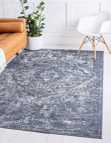 Unique Loom Portland Collection Astoria - Alfombra rectangular de 6 pies 1 pulgada x 9 pies, azulmarfil