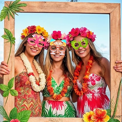 Miniatura 8 de Gafas de fiesta hawaianas Luau  Paquete de 12  Accesorios de cabina de fotos Luau, suministros de fiesta Luau para niños  Gafas de fiesta tropicales