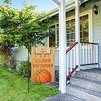 Vista 6 de INNORU Bandera de jardín de baloncesto con texto en inglés «Happy Birthday», letrero de fiesta de cumpleaños para niños y niñas, adultos, fiesta