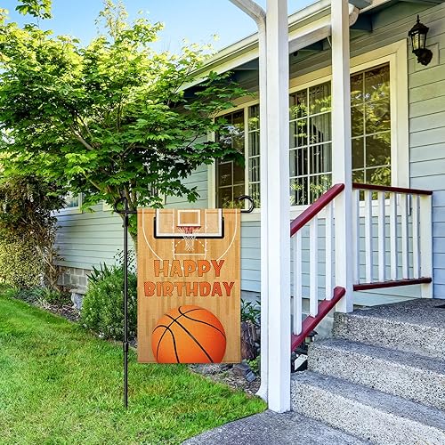 Miniatura 6 de INNORU Bandera de jardín de baloncesto con texto en inglés Happy Birthday, letrero de fiesta de cumpleaños para niños y niñas, adultos, fiesta de