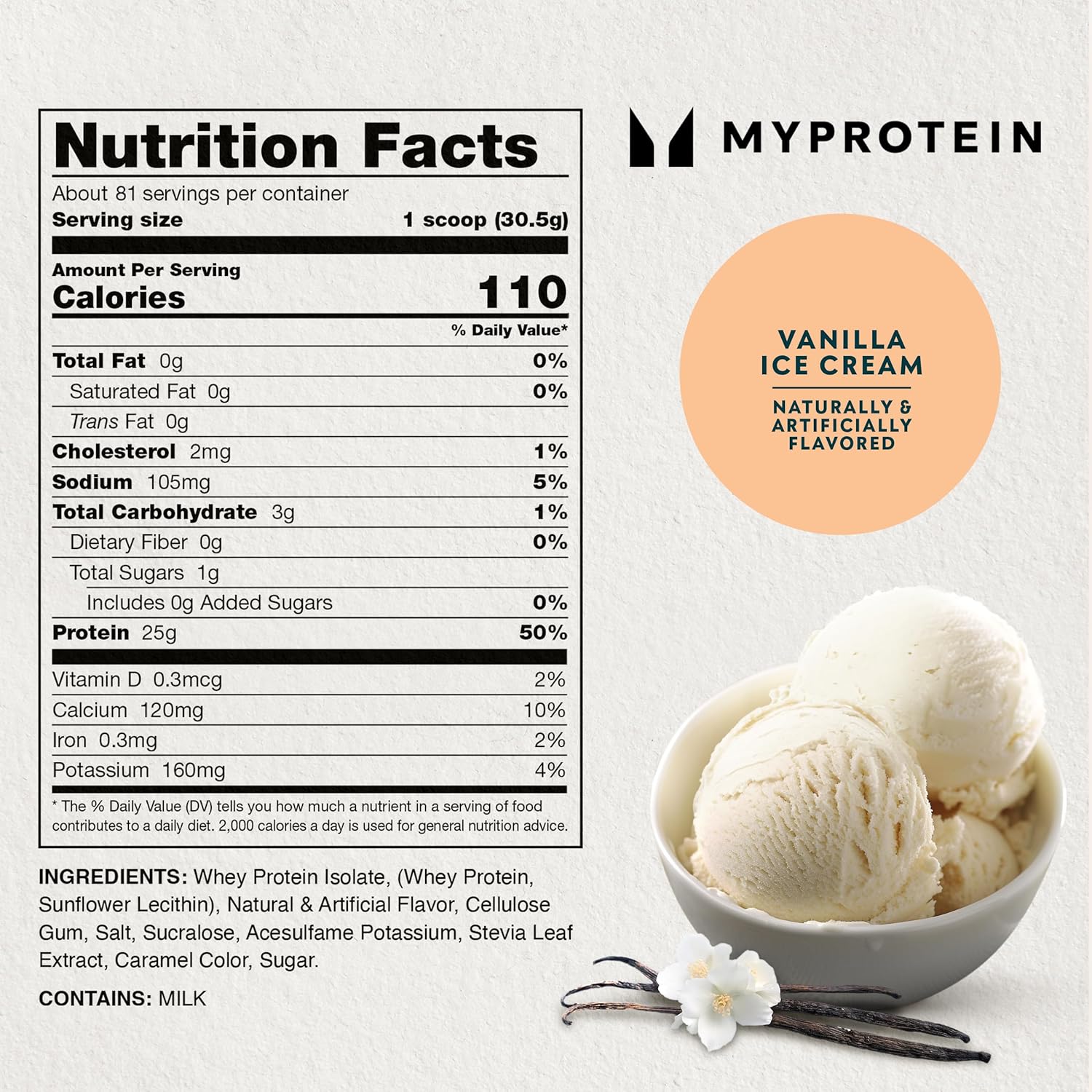 Myprotein Impact Whey Protein Isolate, 5.5 Lbs (81 Servings) Vanilla, 25g Protein, 3.5g Glutamine & 4.5g BCAA Per Serving, Protein Shake for Muscle Strength & Recovery