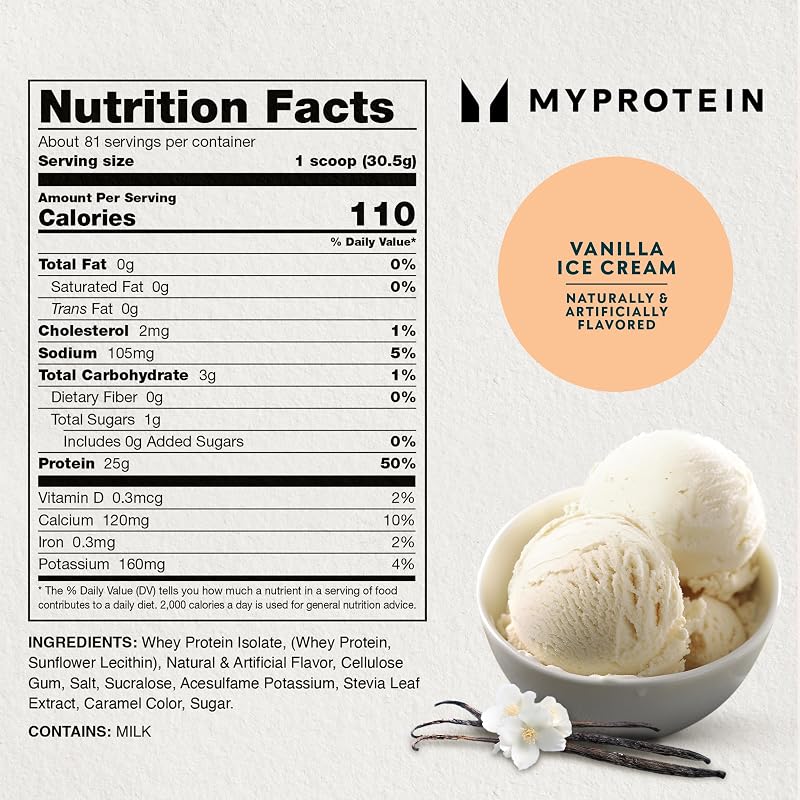 Myprotein Impact Whey Protein Isolate, 5.5 Lbs (81 Servings) Vanilla, 25g Protein, 3.5g Glutamine & 4.5g BCAA Per Serving, Protein Shake for Muscle Strength & Recovery image 2