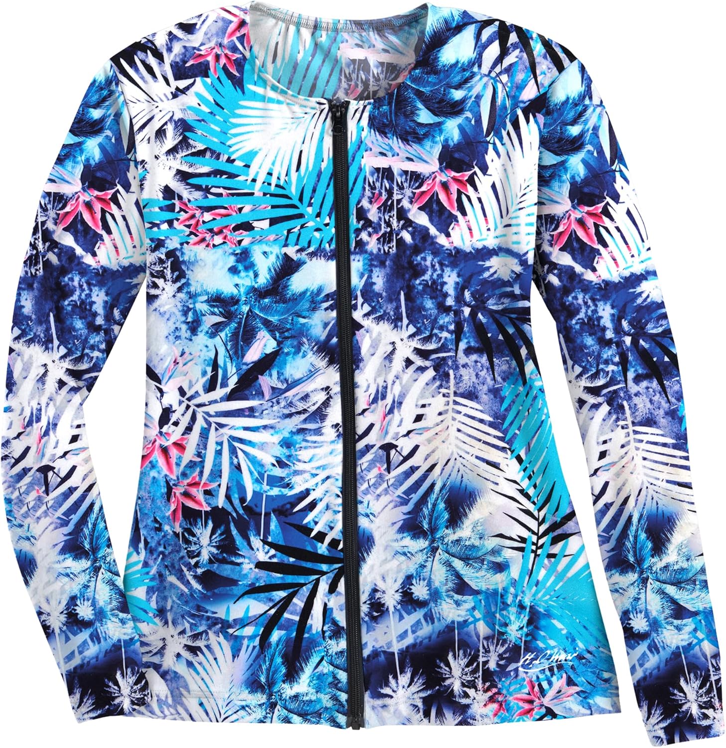 Long Sleeve Zip Front Aqua Shirt