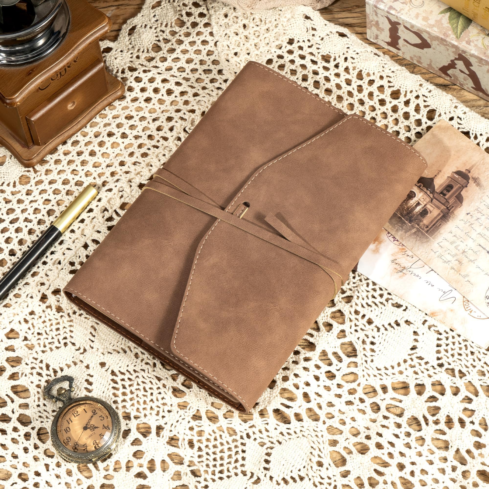CAGIE Carnet de notes en cuir - Format A5 - Couverture rigide - Vintage - Pour homme et femme - Couverture souple - 160 pages - Livre vierge pour écrire, journal de voyage, croquis, scrapbooking - 160