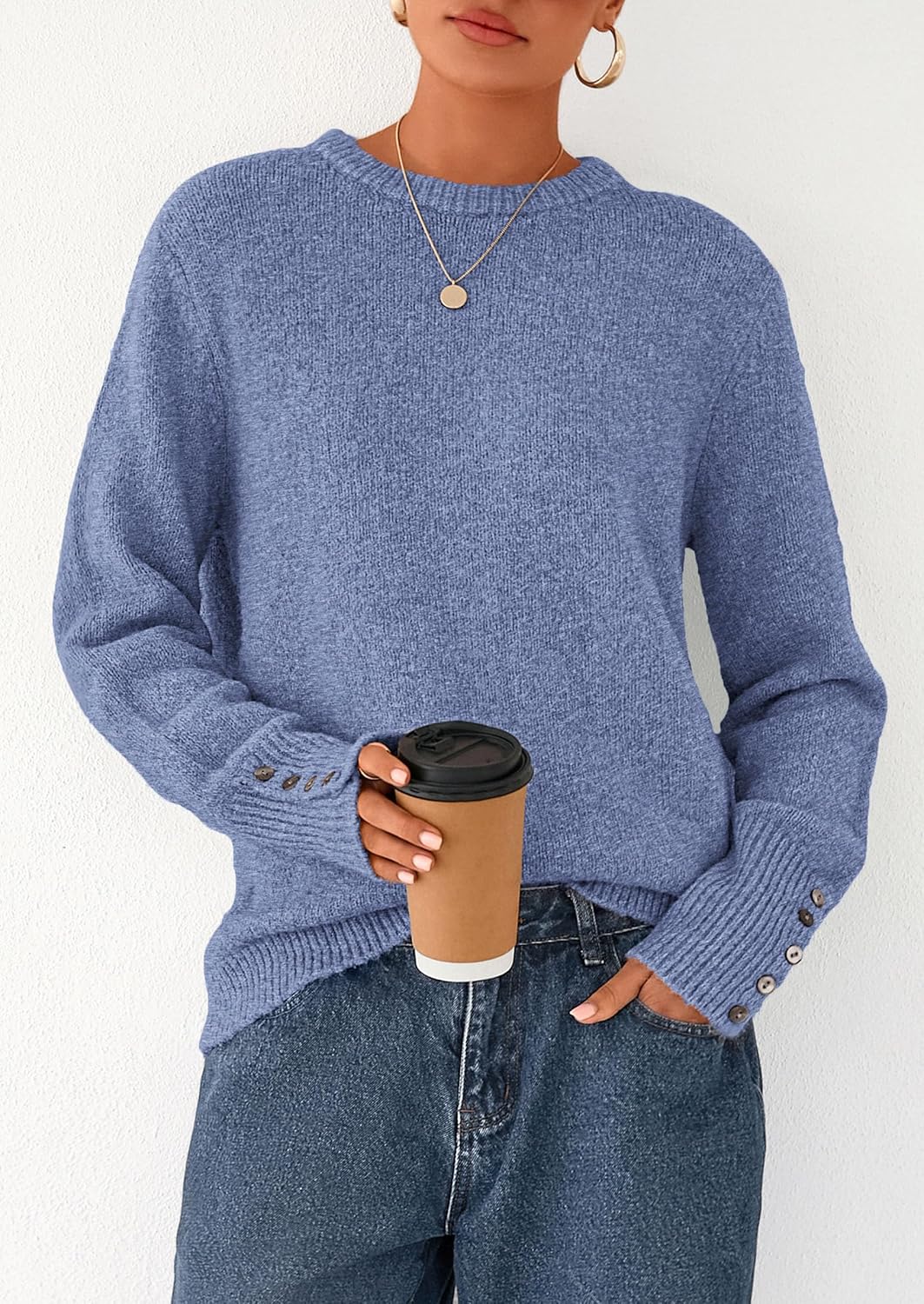 PRETTYGARDEN Fall Sweaters for Women 2026 Cozy Casual Crewneck Pullover Button Long Sleeve Knit Tops Winter Fashion Clothing - Image 2