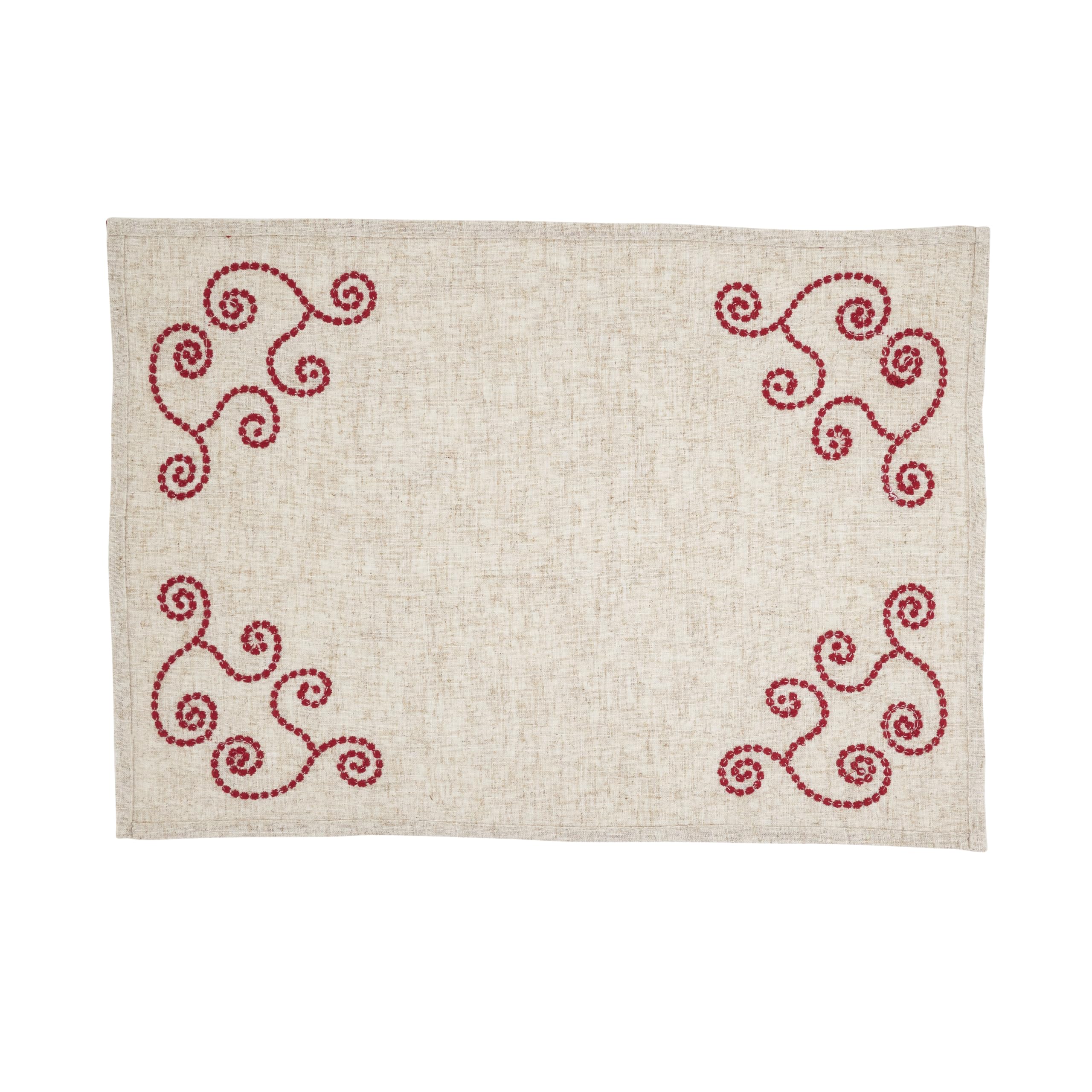 SARO Lifestyle Lot de 4 Sets de Table brodés en Lin mélangé – Sets de Table décoratifs de Ferme avec Broderie d'angle pour Salle à Manger Quotidienne, Tables de Cuisine et Divertissement décontracté