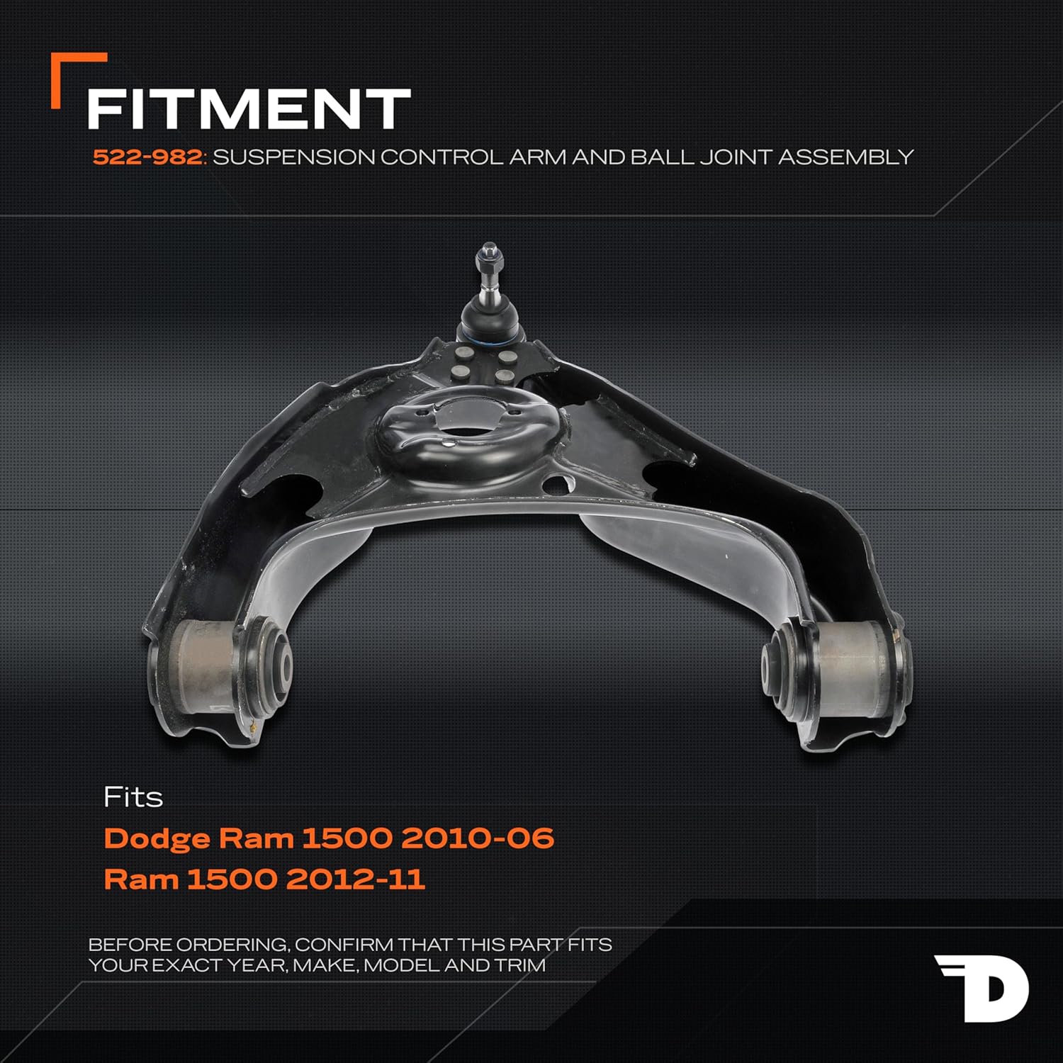 Dorman 522-982 Front Passenger Side Lower Suspension Control Arm and Ball Joint Assembly Compatible with Select Dodge / Ram Models