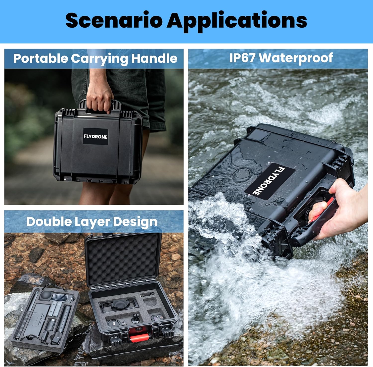 Waterproof Hard Case for Insta360 X4 X5 Action Camera Accessories,Insta 360 X4 Double Layer Travel Carrying bag for Bullet Time,Foldable Selfie Stick,Charging Hub,Metal Cage
