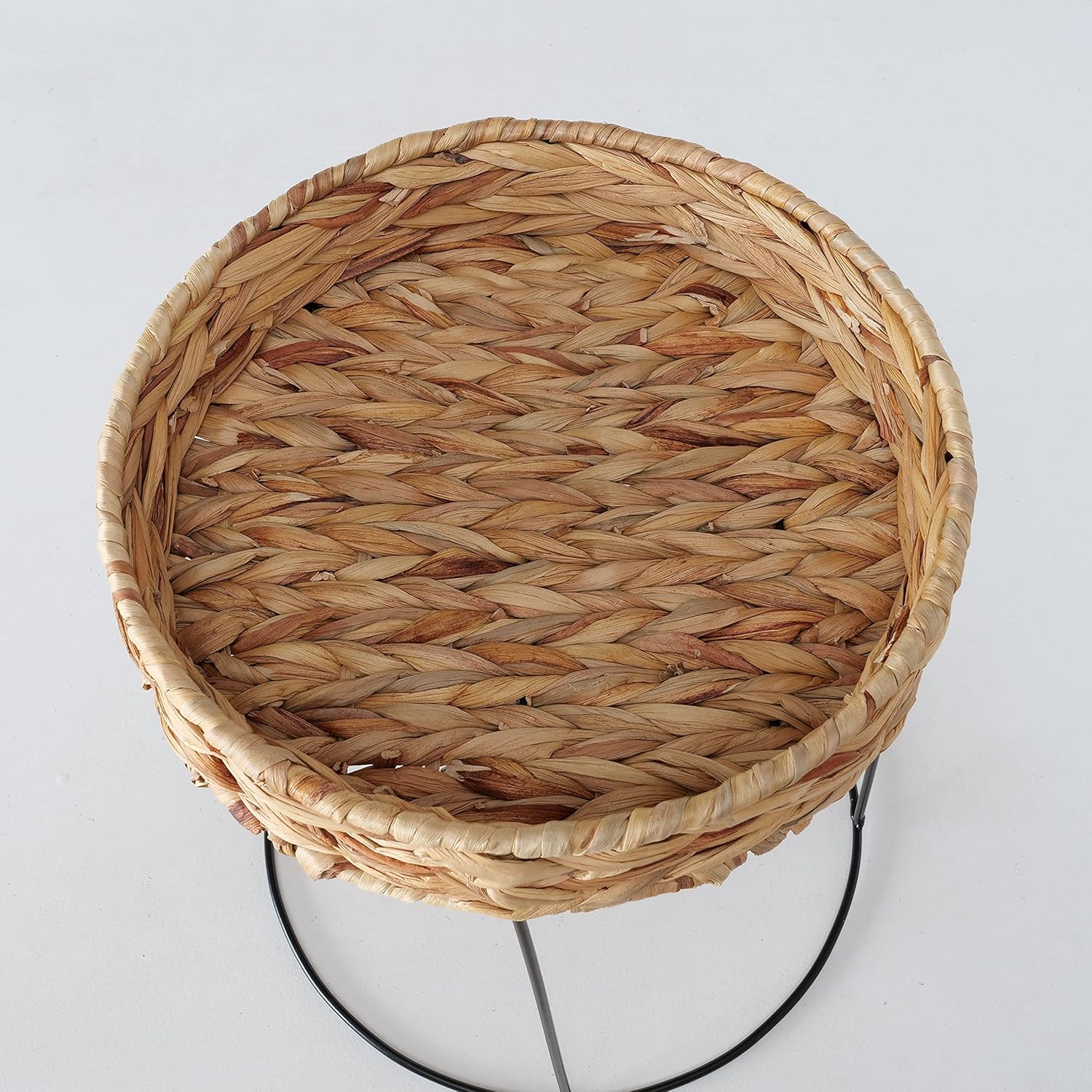 WHW Whole House Worlds Modernist Home Wicker Top Accent Tables, Set of 3, Circular, Slim-line Black Iron Metal Base, Woven Water Hyacinth, 14.25, 17, and 19 Inches Tall Modern Rustic : Home & Kitchen