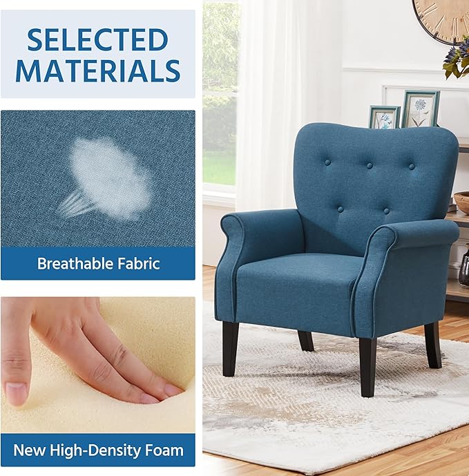 Sillón Moderno Tela Tapizada Azul Marino Patas Madera miniatura 5