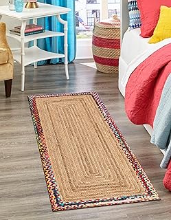 Prakriti Rugs Indian Handmade Hand Crafted Multi Cotton Border with Inner Natural Jute Area Rug- Outdoor Carpet- -Farmhouse RugSize - 2 x 8 Feet (60 cm x 240 cm)