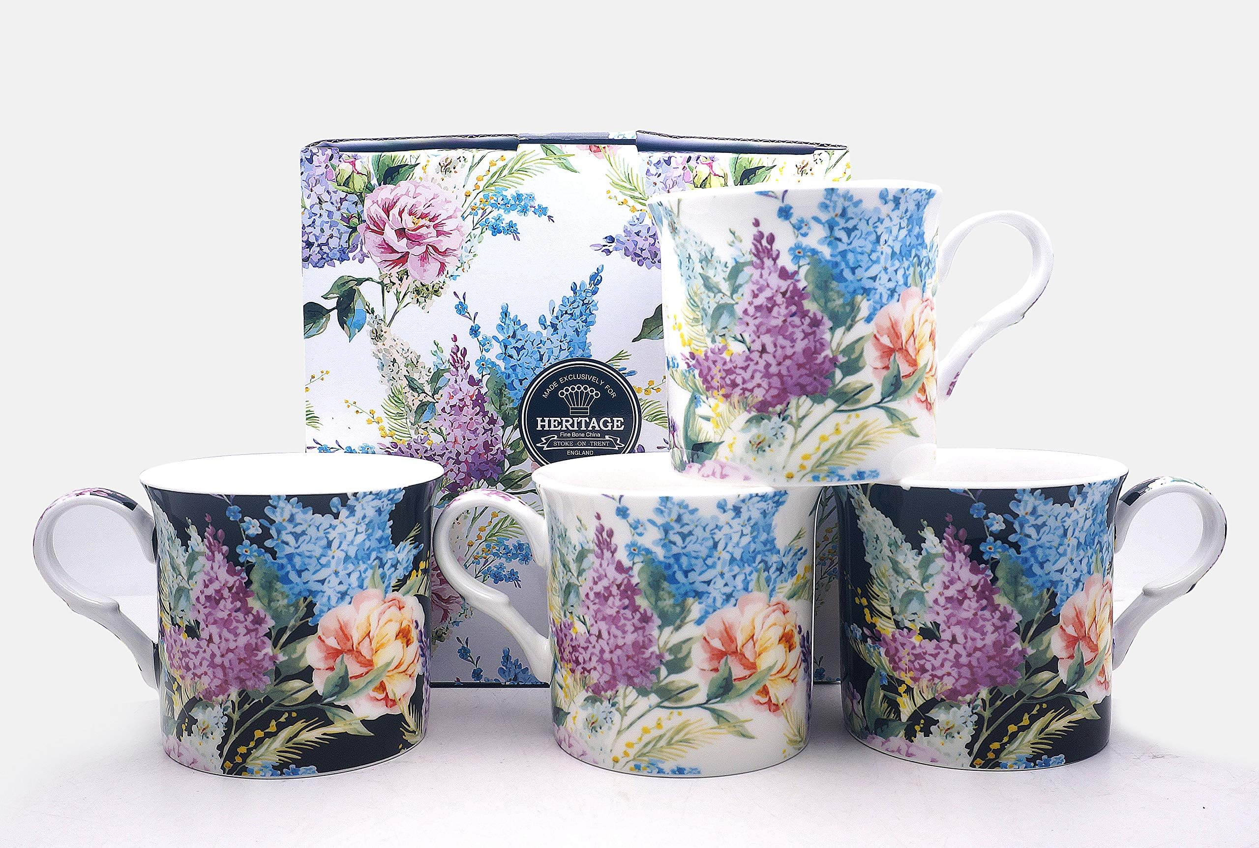 Set of 4 Ambrosia FINE Bone China Mugs Gift Boxed Free UK DELIVERY