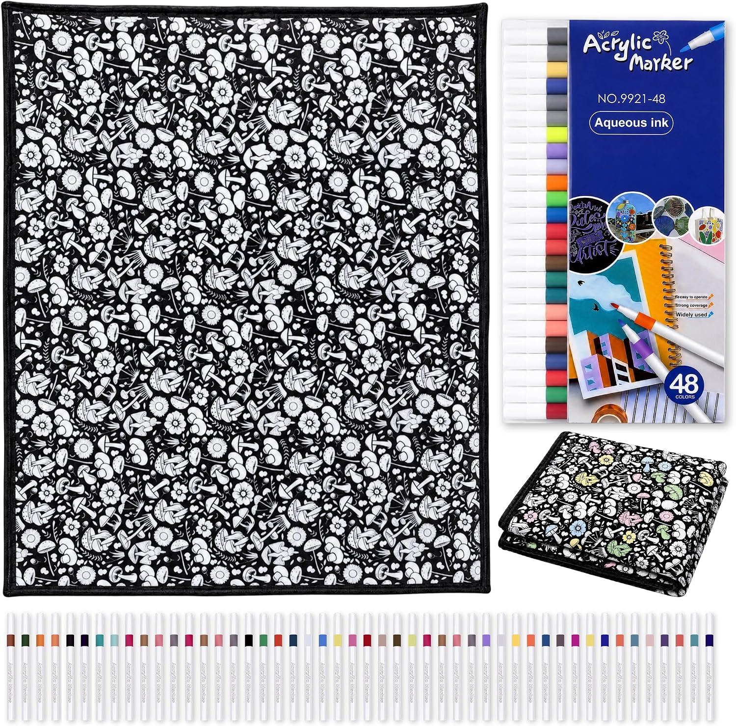 DIY Coloring Blanket-48 Colors Markers for Adults,Doodle Blanket (Roses) thumbnail