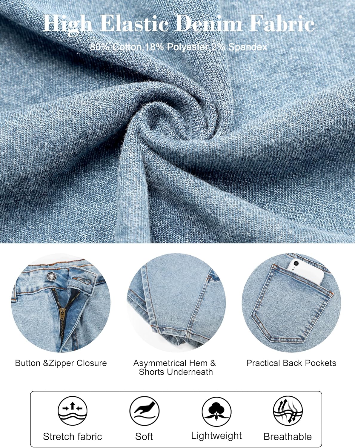 Denim Skorts Stretchy High Waisted Jean Shorts for Women Trendy Sumemr Mini Jean Skirt with Shorts Underneath - Image 5