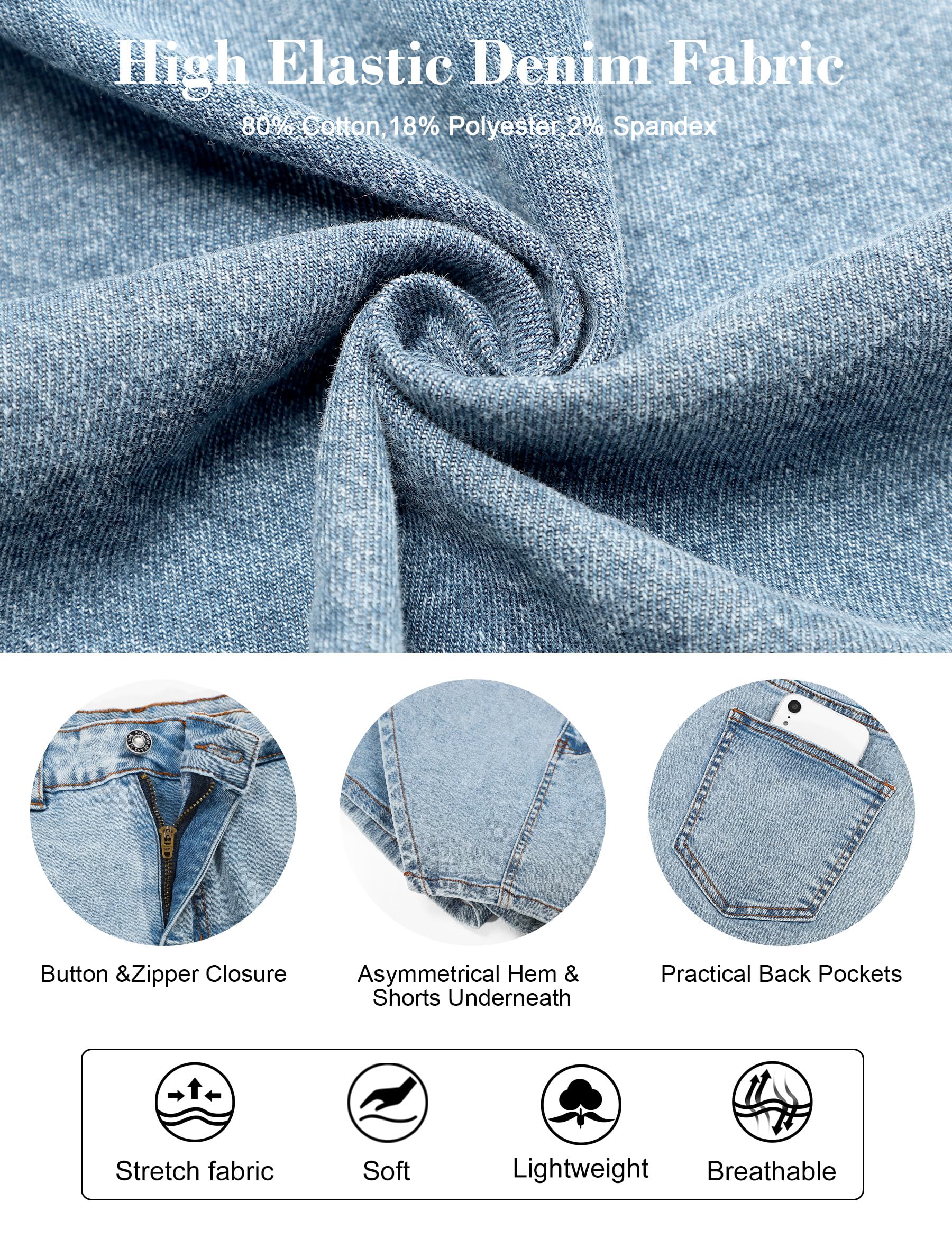 Fengbay Falda pantalón de mezclilla para mujer, cintura alta, elástica, minifalda de mezclilla casual de moda con bolsillos, Reino Unido
