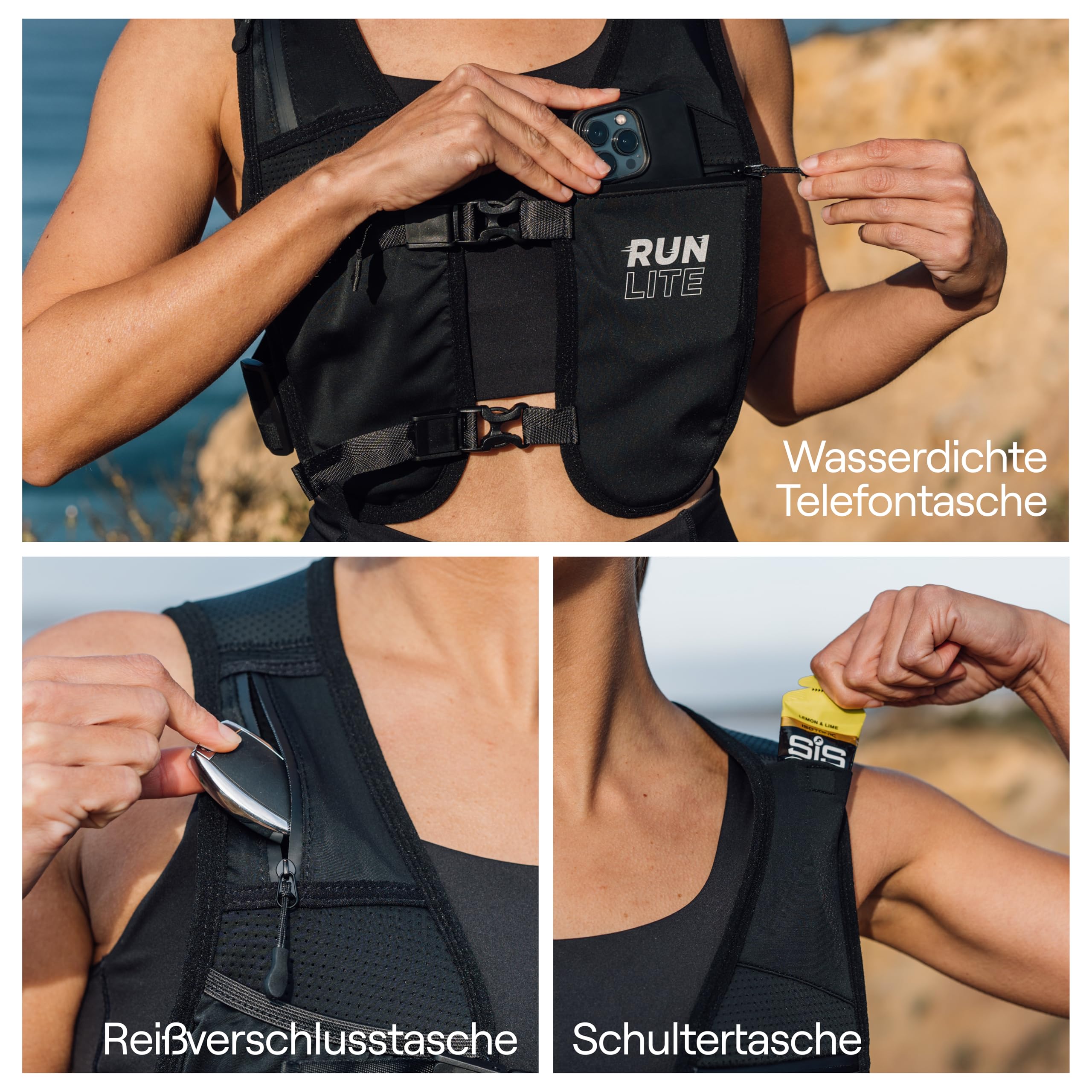 Laufweste mit Handyhalterung – Ultraleichte Trinkweste Damen & Herren, Reflektierend, 5 Taschen, Verstellbar, Wasserabweisend – Running Vest für Joggen, Marathon & Trail Running