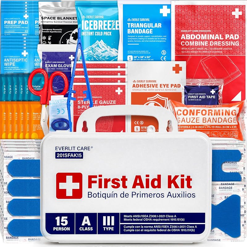 Everlit Care Small OSHA-Compliant First Aid Kit | ANSI Class A Type III, Mountable Emergency Kit with Metal Detectable Bandage for Business, Manufacturing, Industrial, Commercial Kitchen & Restaurant