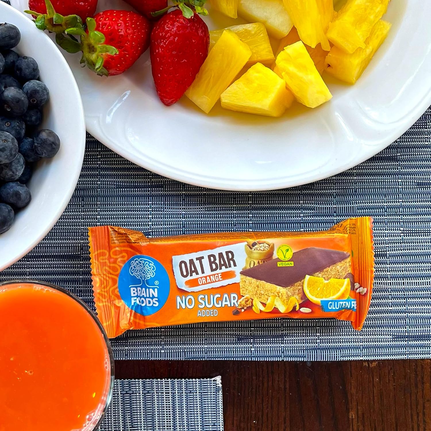 BRAIN FOODS Oat Bars - Gluten Free, Vegan, No Sugar Added, No Palm Oil, 2.5oz, (12 Bars) (Orange)