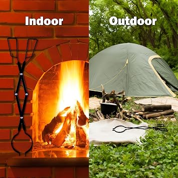 Atlantic Fire Tongs for Fireplace or Pit- Reinforced Wrought Iron for extra strength - Log grabber- Rust resistant finish fireplace tongs for indoor/outdoor