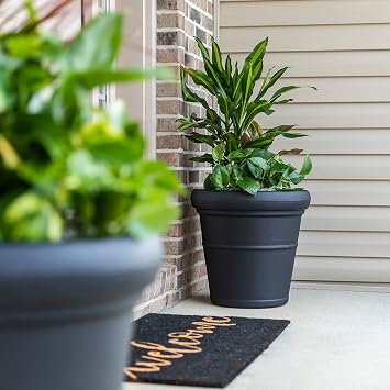 Step2 Claremont Tall Round Planter, Large Planters for Outdoor Plants, Gardening and Flower Pot for Patio or Porch, Efficient Drainage, Durable Plastic, Onyx Black, 2-Pack