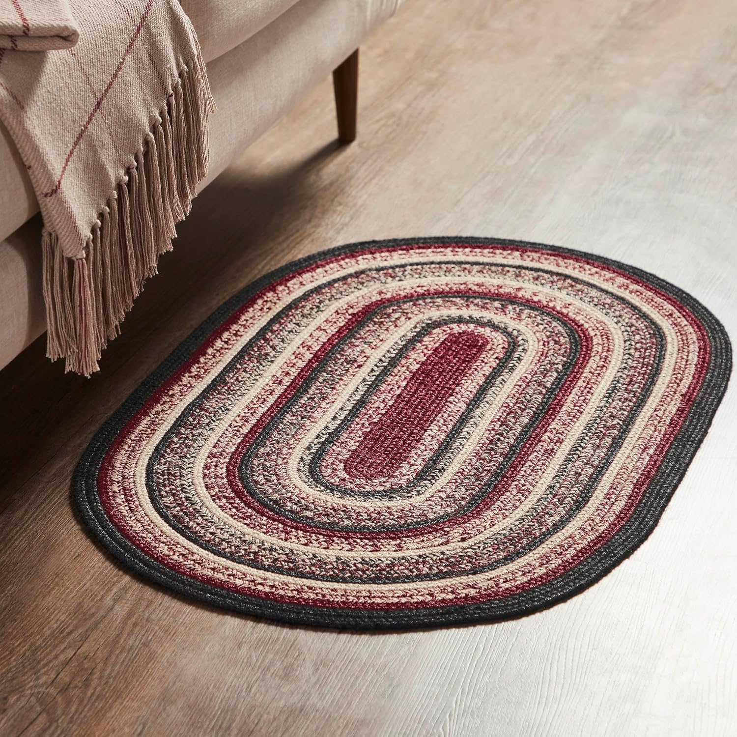 VHC Brands Jute Rug Half Circle 16.5x33, Jute Area Rug, Accent Rug, Floor Decor, Braided, Connell Collection, Half Circle 16.5x33, Country Black