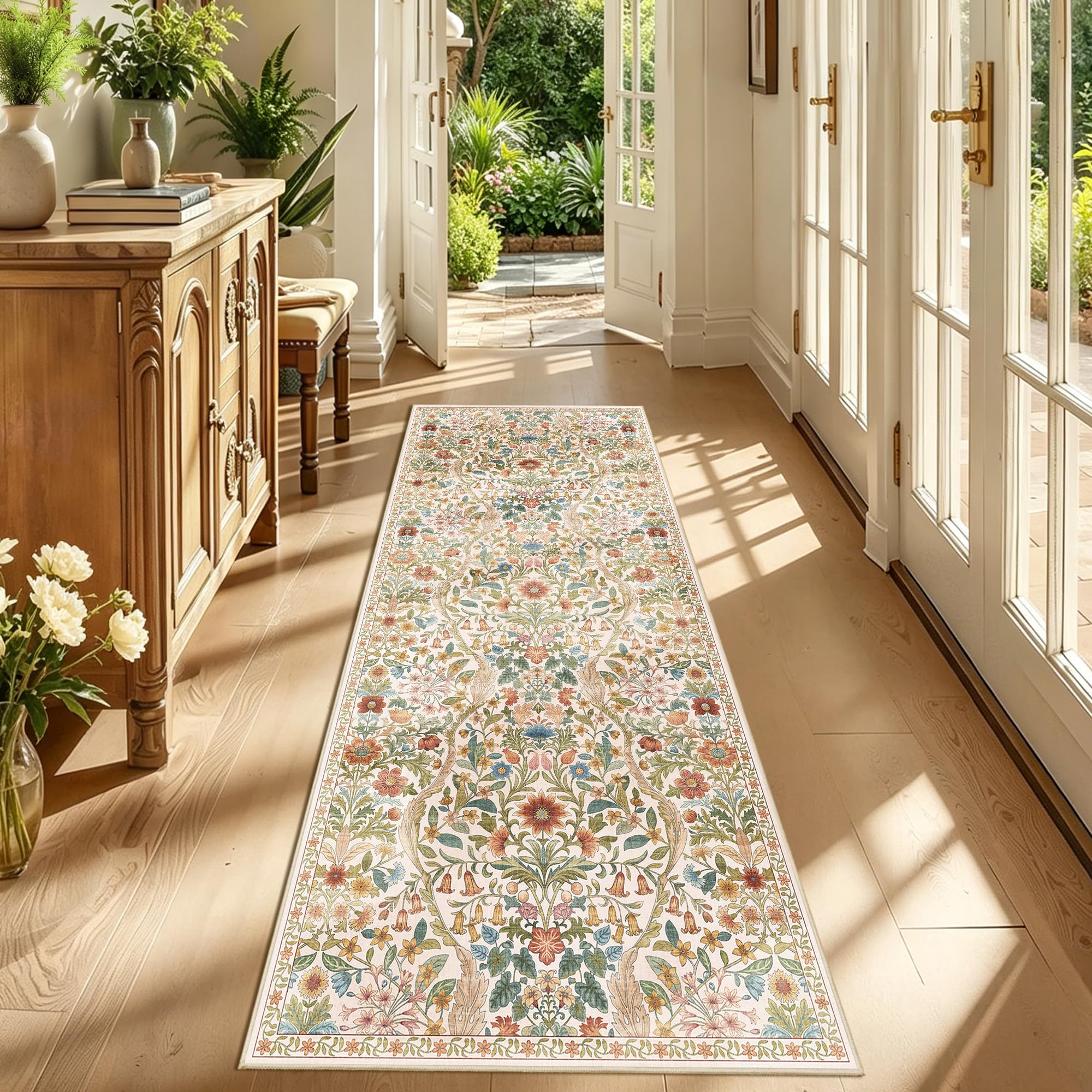 3x7 Floral Runner Rug for Kitchen Washable Hallway Runner Rug