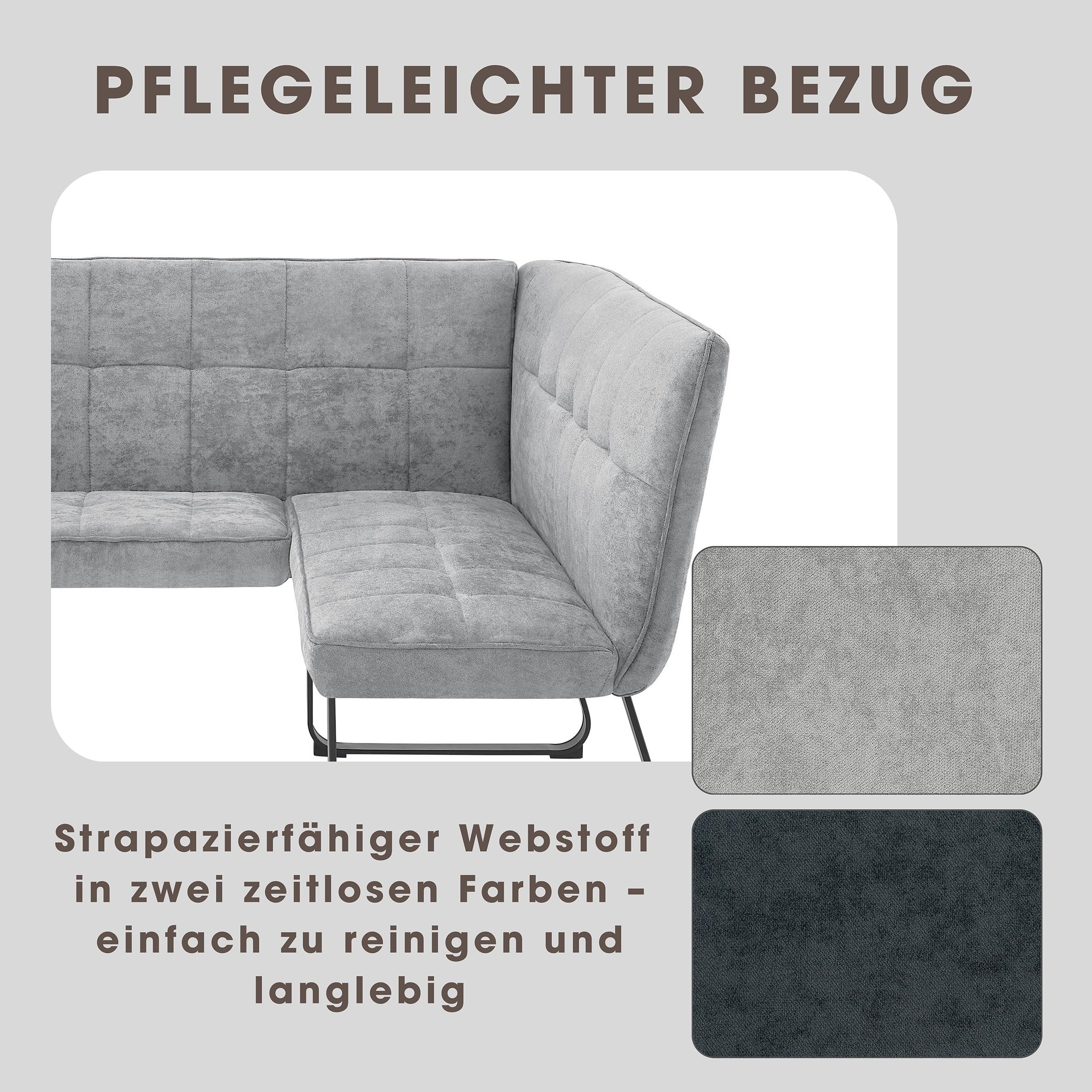 byLIVING Eckbank TALEA, Webstoffbezug in hellgrau, Gestell schwarz, Essbank | Eckbank in L-Form, langer Schenkel links, Nosagfederung, Sitzbank, 168 x 128, H 93,5 cm
