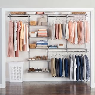 Rubbermaid Configurations Deluxe 4-8 Ft Custom Closet Kit - Adjustable Titanium Wire Shelving Organizer for Closets, Pantry, Laundry
