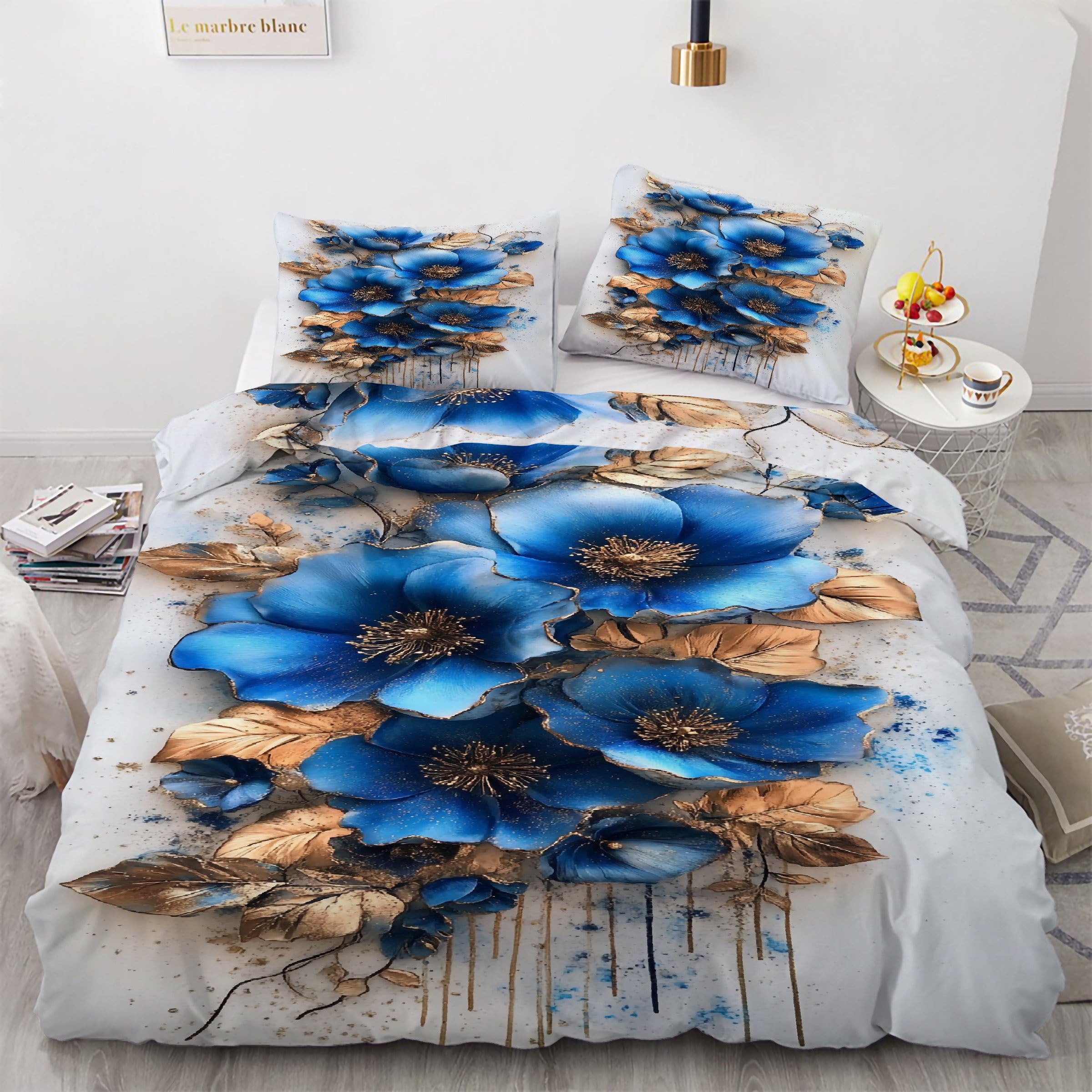 Housse de couette 240x260 fleurs Meconopsis réversible pour un lit double élégant