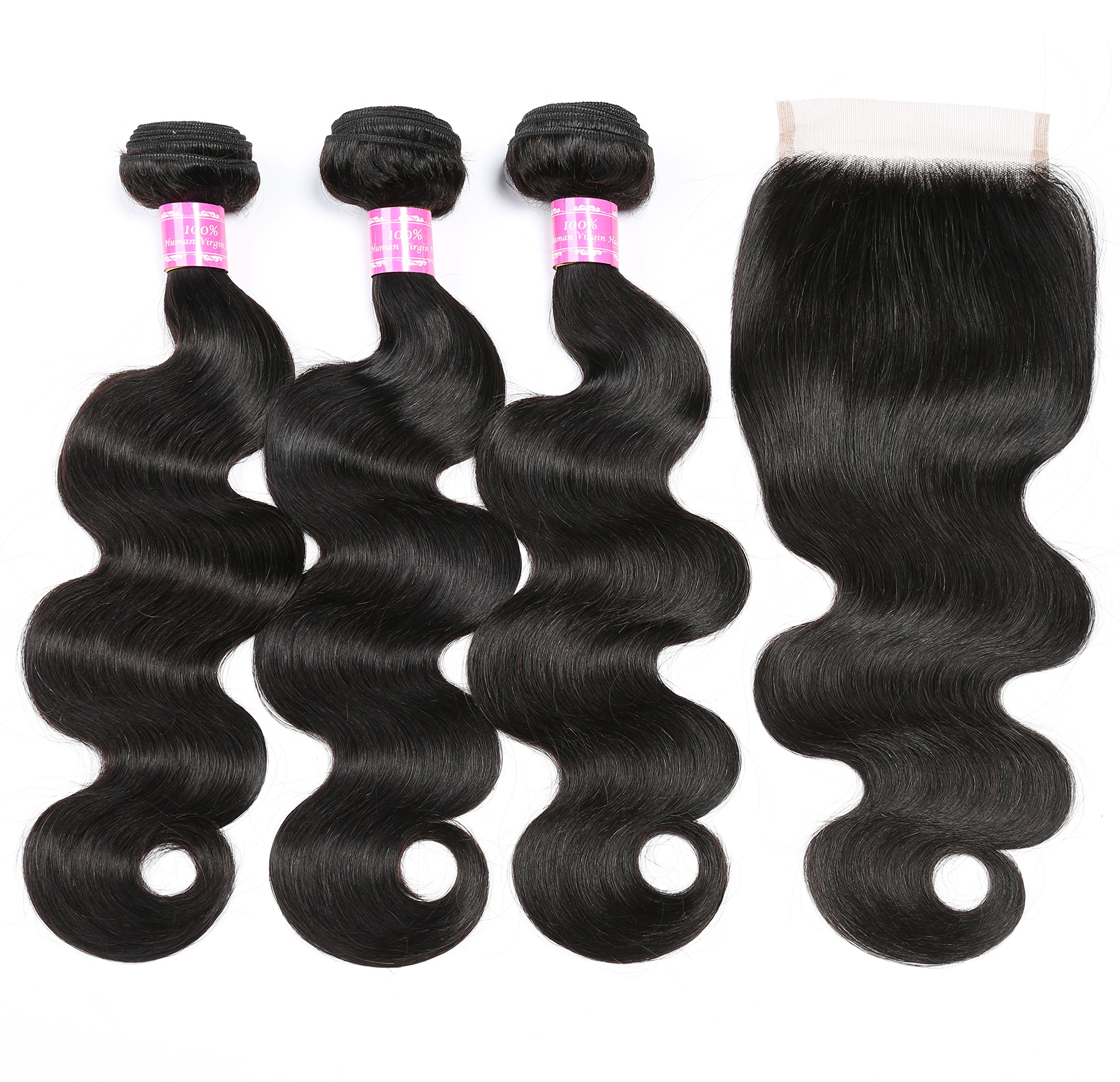 RUIMEISI 8A Brazilian Virgin Hair Body Wave 4 Bundles With Closure 100% Unprocessed Human Hair Weave With Lace Closure (22 24 26+20)