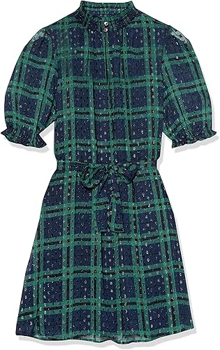 Tommy Hilfiger Vestido recto de gasa de manga larga con cuello alto falso para mujer