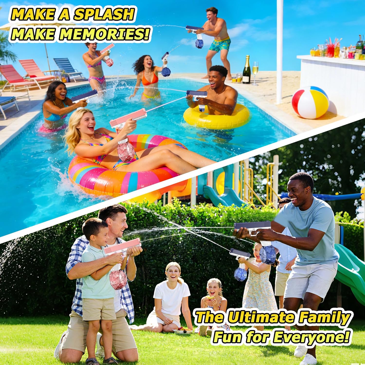 Electric Water Gun Set with Backpack, Automatic Powered Water Blaster Toys for Kids Outdoor Pool Beach Summer Play, Includes 2 Guns Drums Magazines (Blue & Pink)