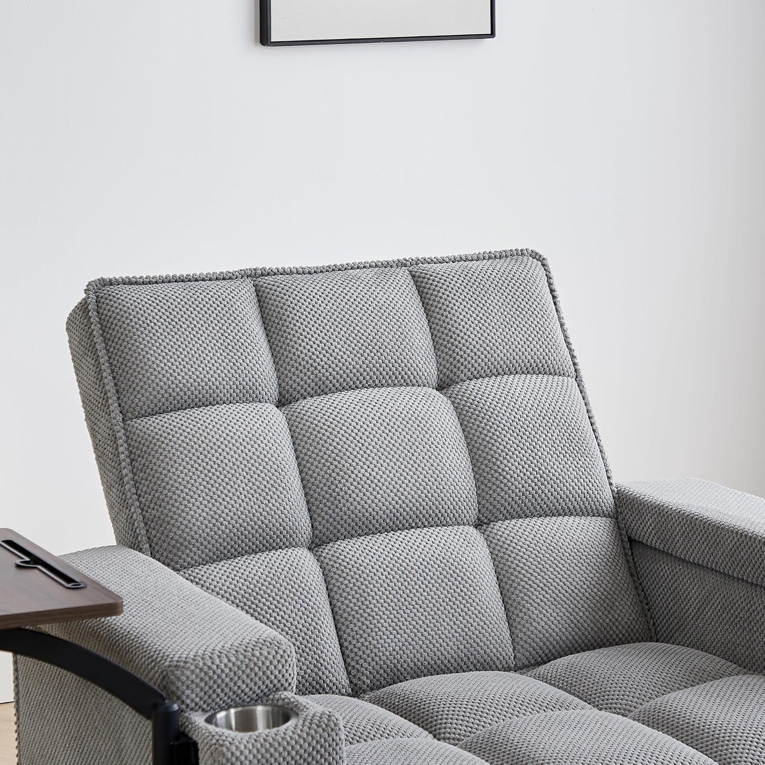 Close-up of Eafurn Chaise Lounge USB charging port and cup holder