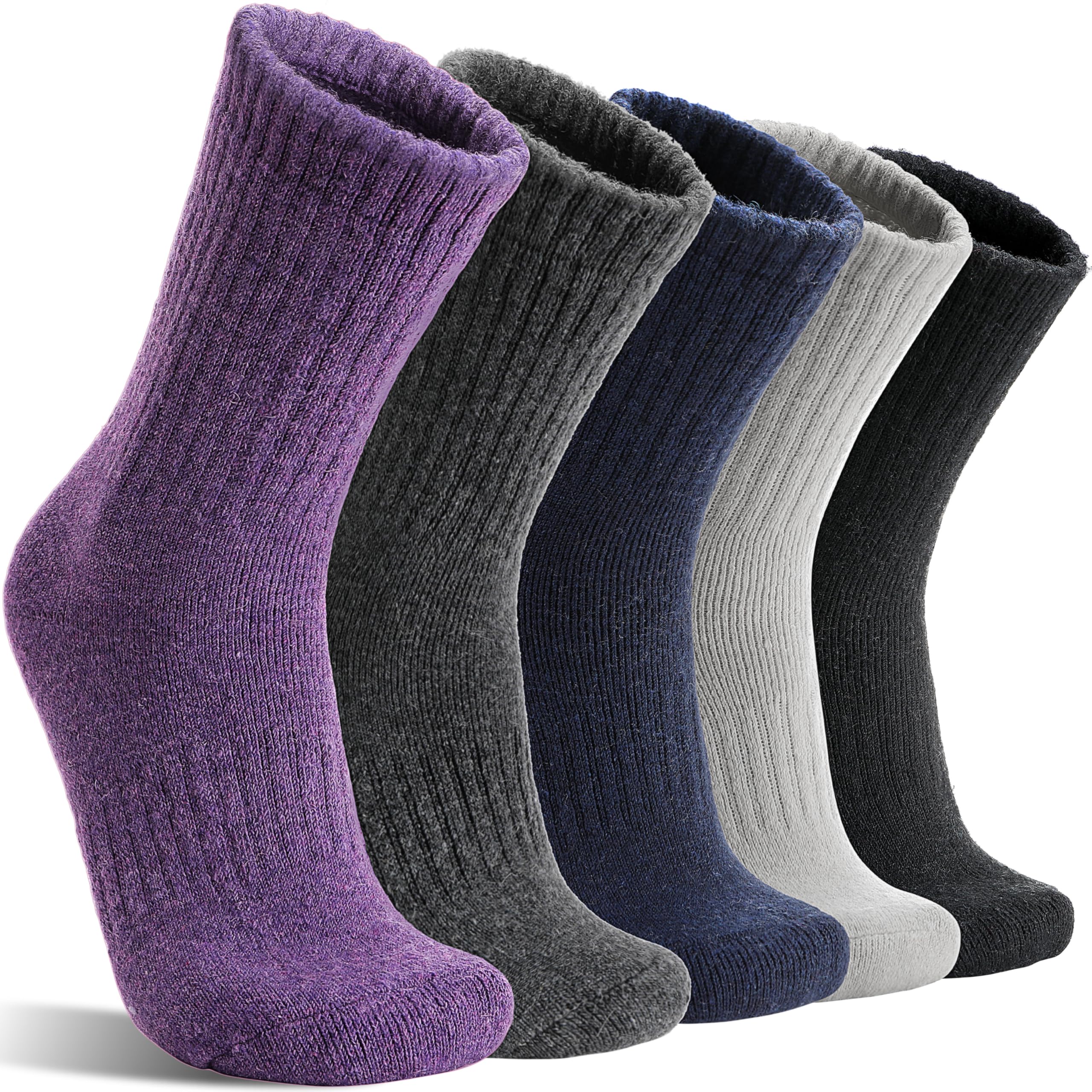 MOGGEI 5 Pairs Womens Merino Wool Socks Hiking Warm Winter Thick Thermal Crew Cozy Cabin Ladies Gift Comfy Boot Work Socks