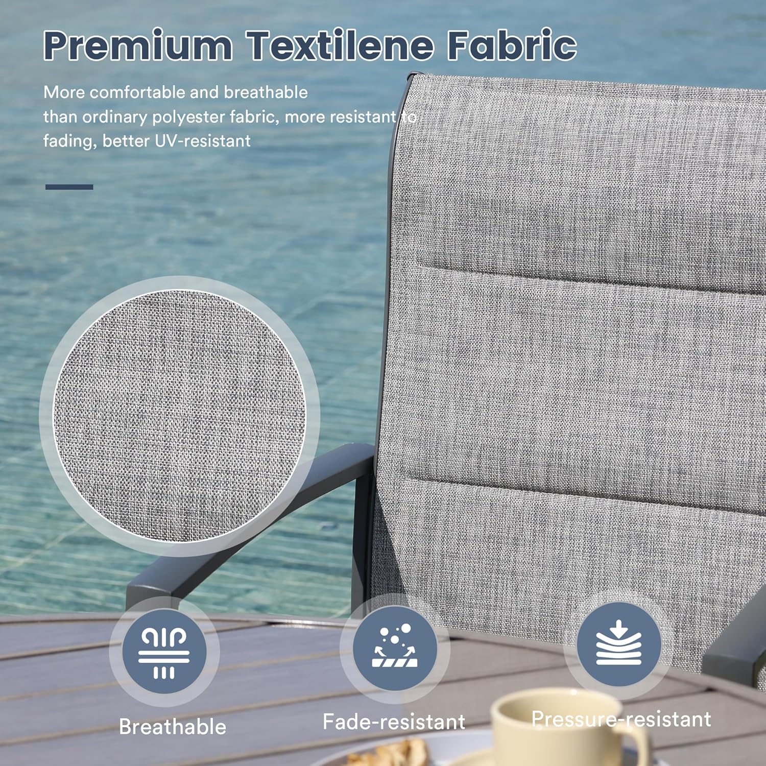 VICLLAX Patio Dining Set for 6, 6 Seats Outdoor Furniture Includes 50.1" Round Patio Table and Swivel Padded Chairs, Grey Tabletop and Grey Fabric